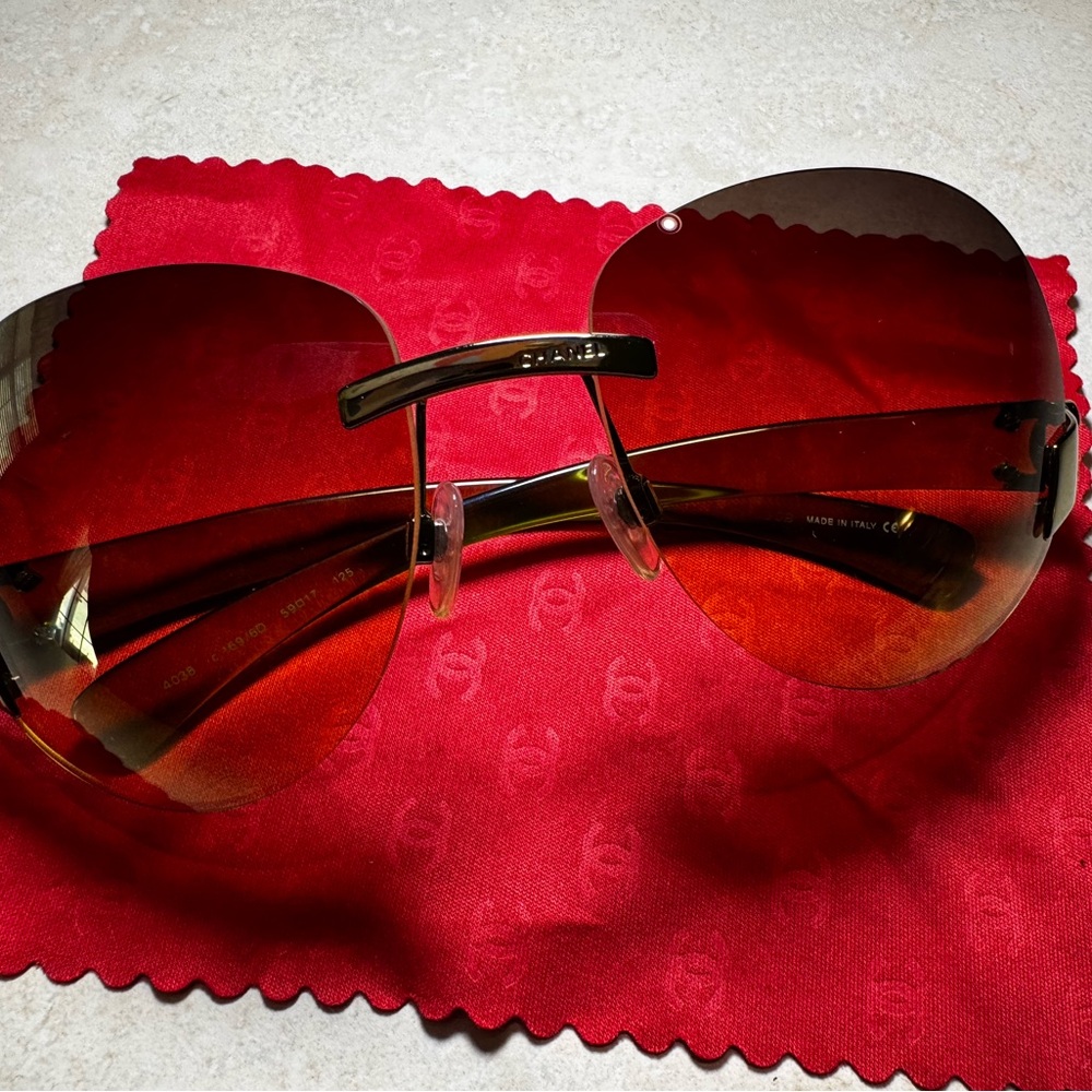 Authentic Chanel #4038 Olive Gradient Rimless Sun… - image 7
